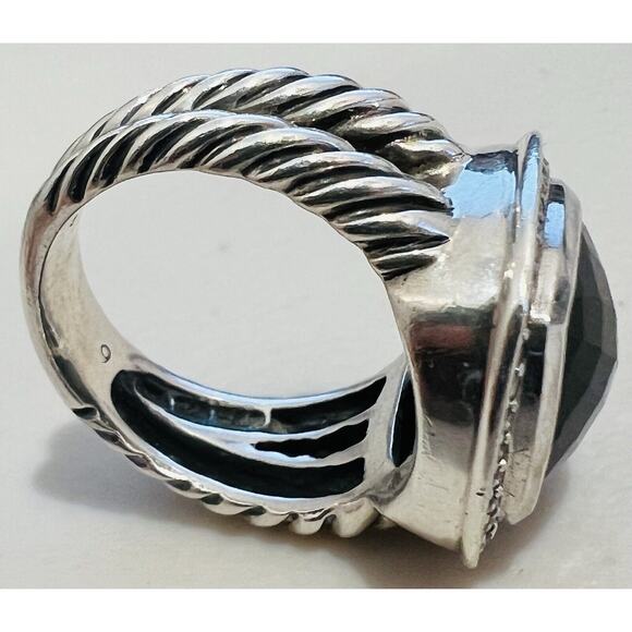 David Yurman Albion 11mm Black Onyx & Diamond 0.22 ct Halo Silver Ring Size 5.75 - Picture 4 of 5